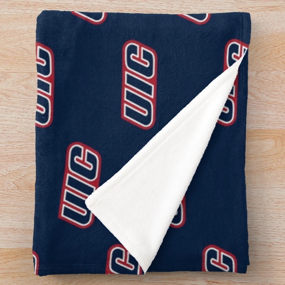 Flames Icon Plush Blanket with Flames Wordmark Design