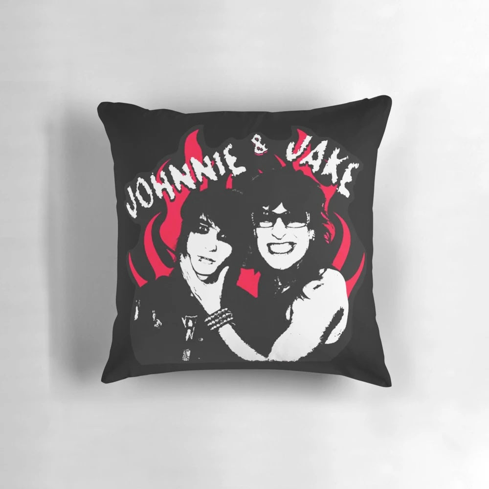 Vibrant flames pillow featuring YouTube stars Jake and Johnnie