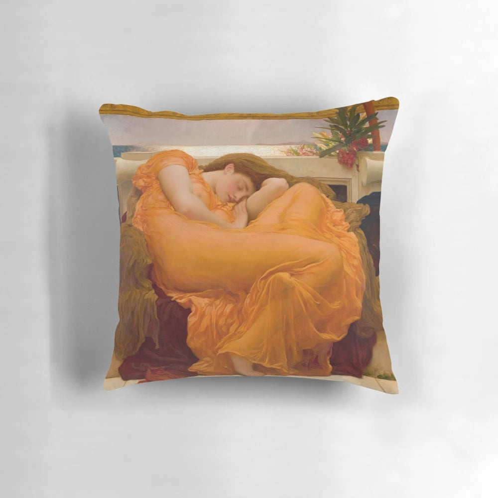 Flaming June - Iconic Pre-Raphaelite Sleeping Woman Pillow by Sir Frederic Leighton
