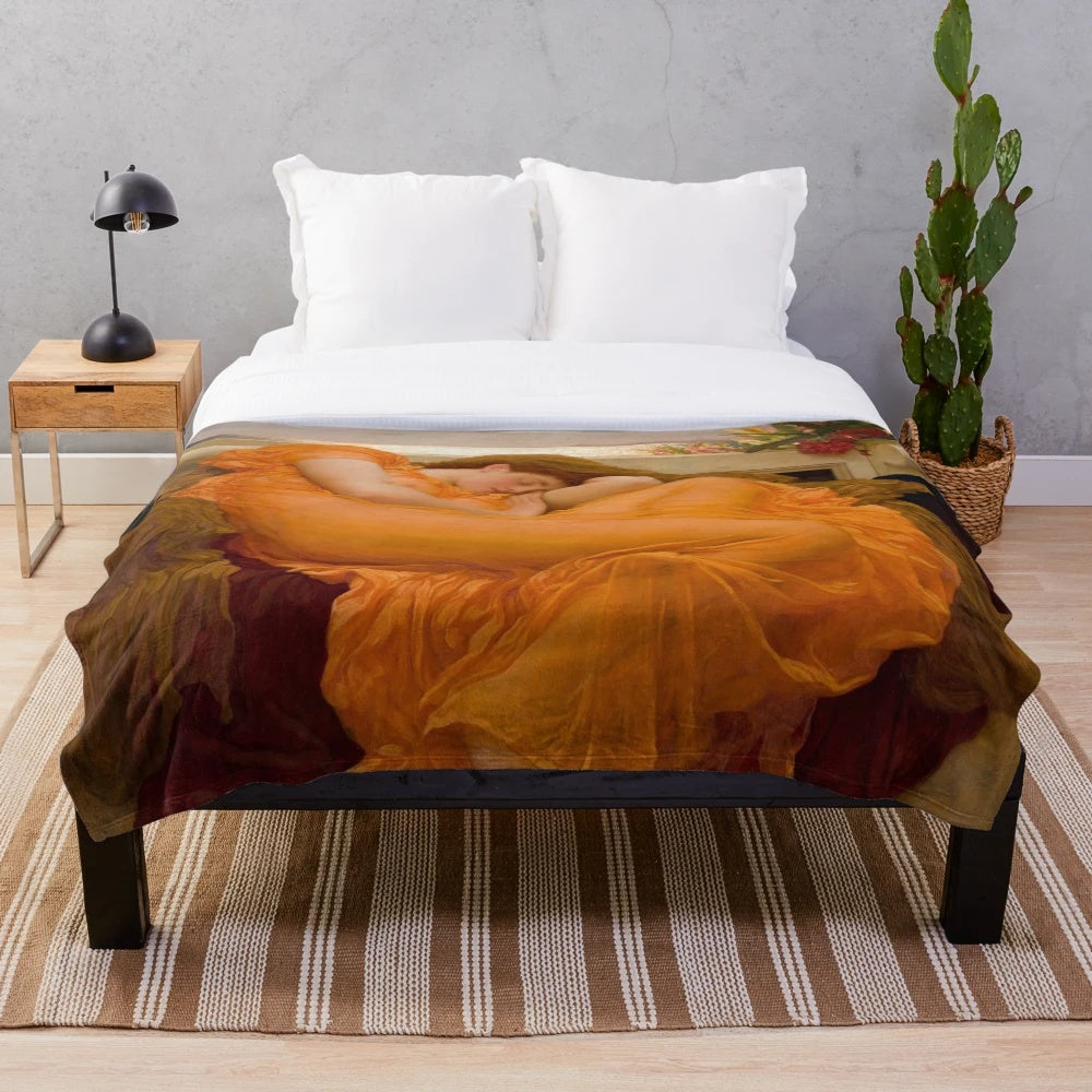 Flaming June Plush Blanket featuring Frederic Leighton's famous painting