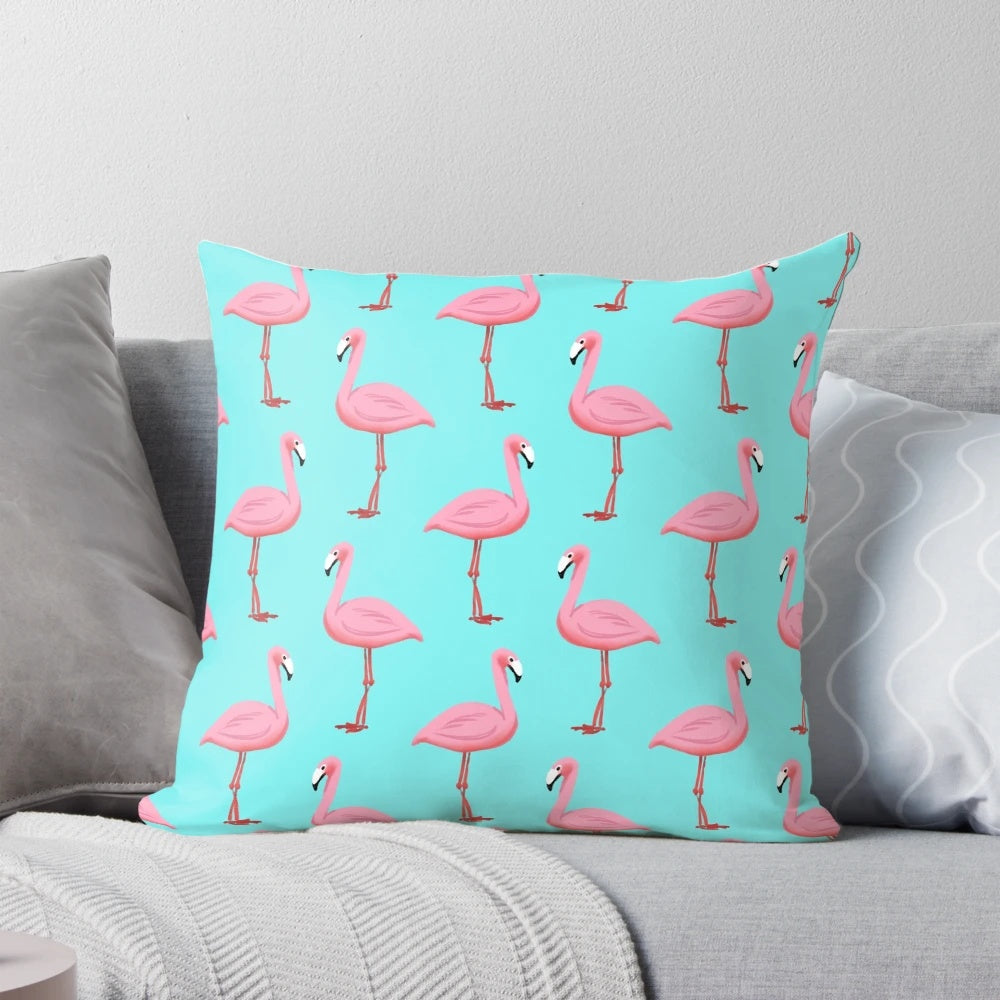 Vibrant flamingo pattern decorative pillow for summer home decor