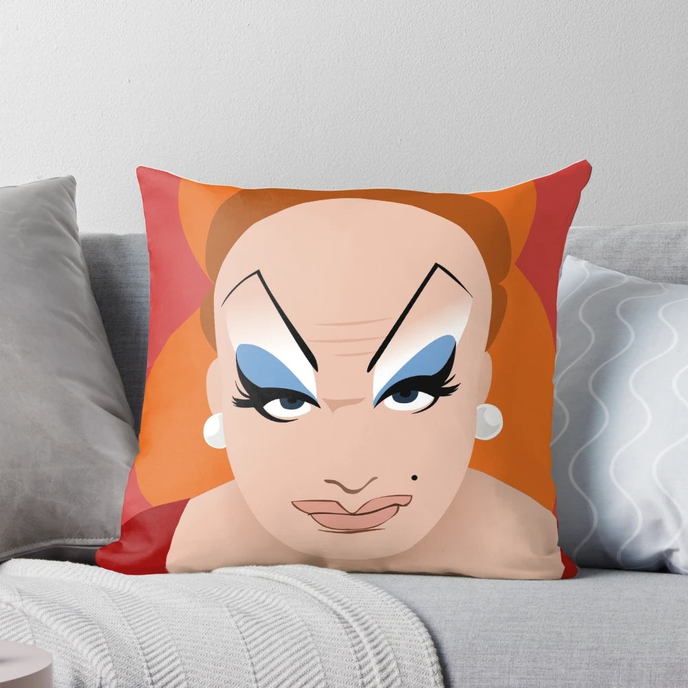 Vibrant pink flamingo-patterned pillow, perfect for fans of the cult classic movie.