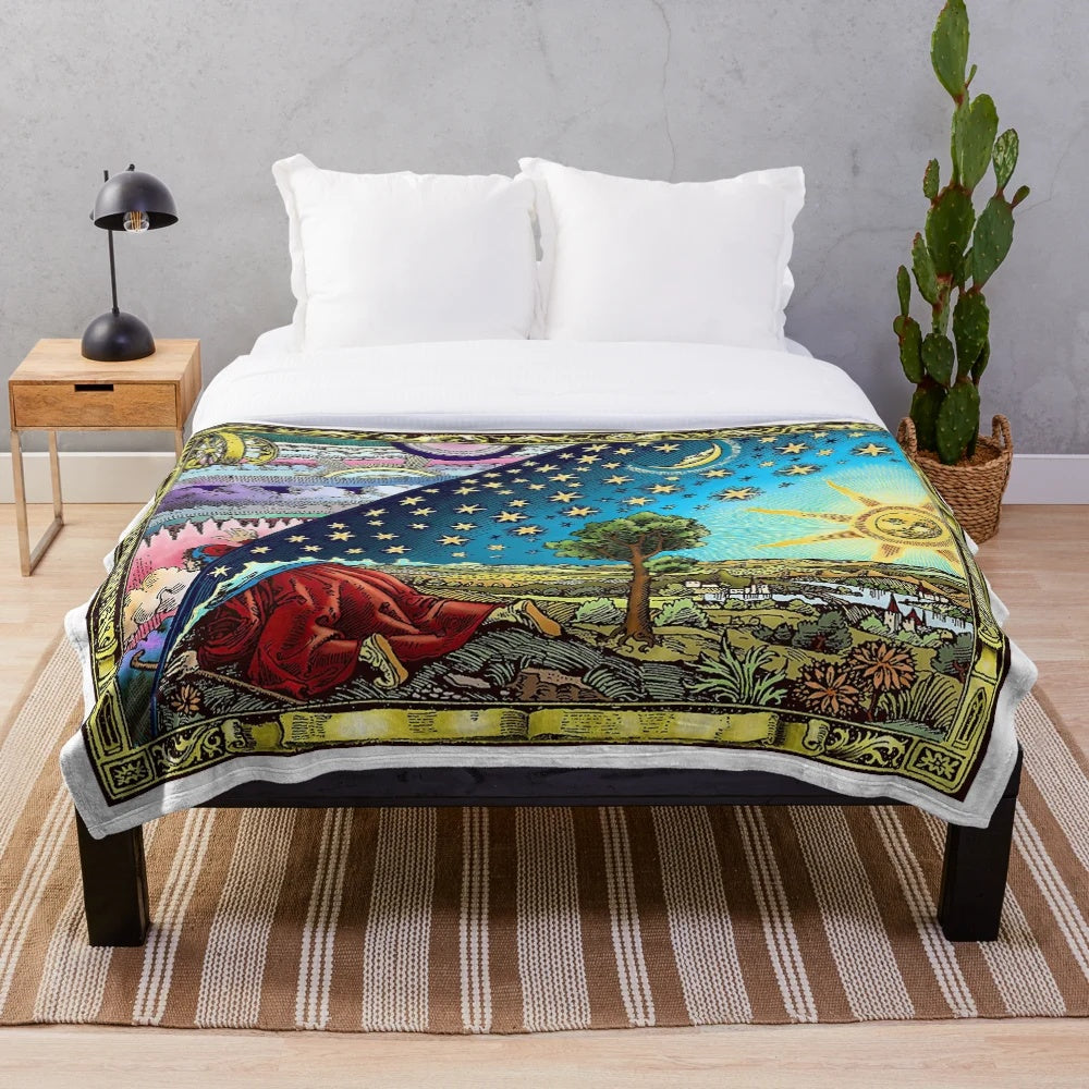 Flammarion engraving inspired flat earth plush blanket