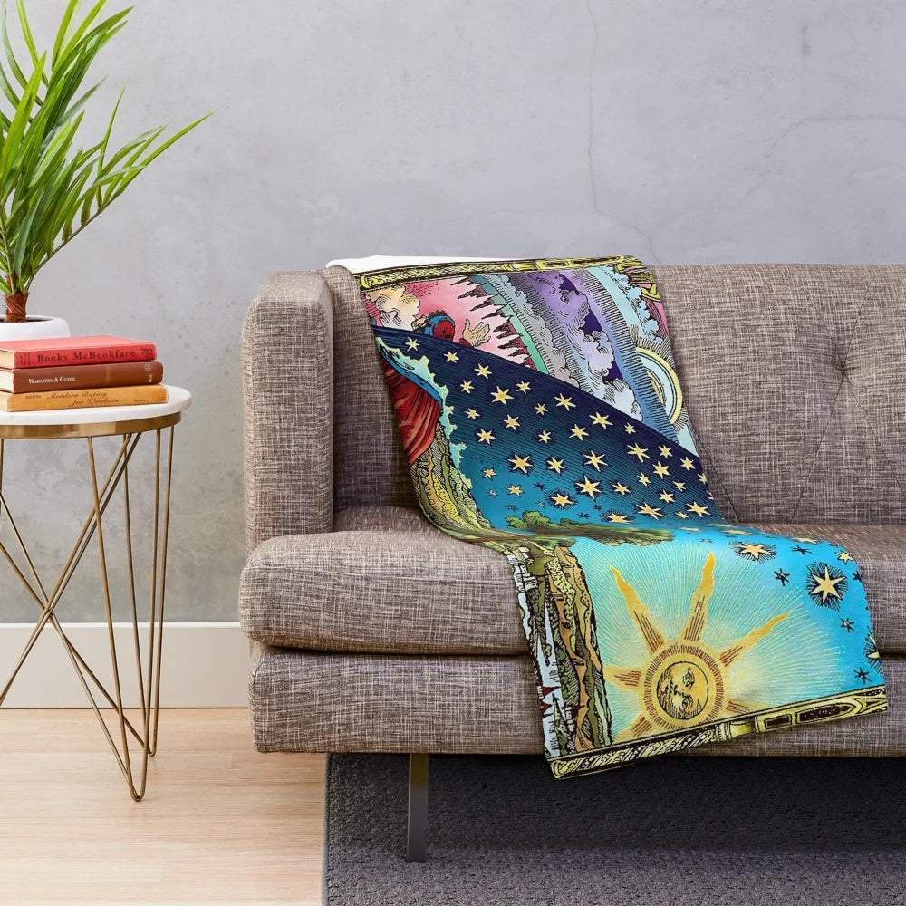 Flammarion engraving inspired flat earth plush blanket