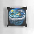 Flat Earth Dome Art Pillow featuring a cosmic celestial design with stars, moon, and sun
