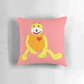 Flat Eric, a cute yellow puppet, printed on a soft, pink heart-shaped pillow with a sweet smile.