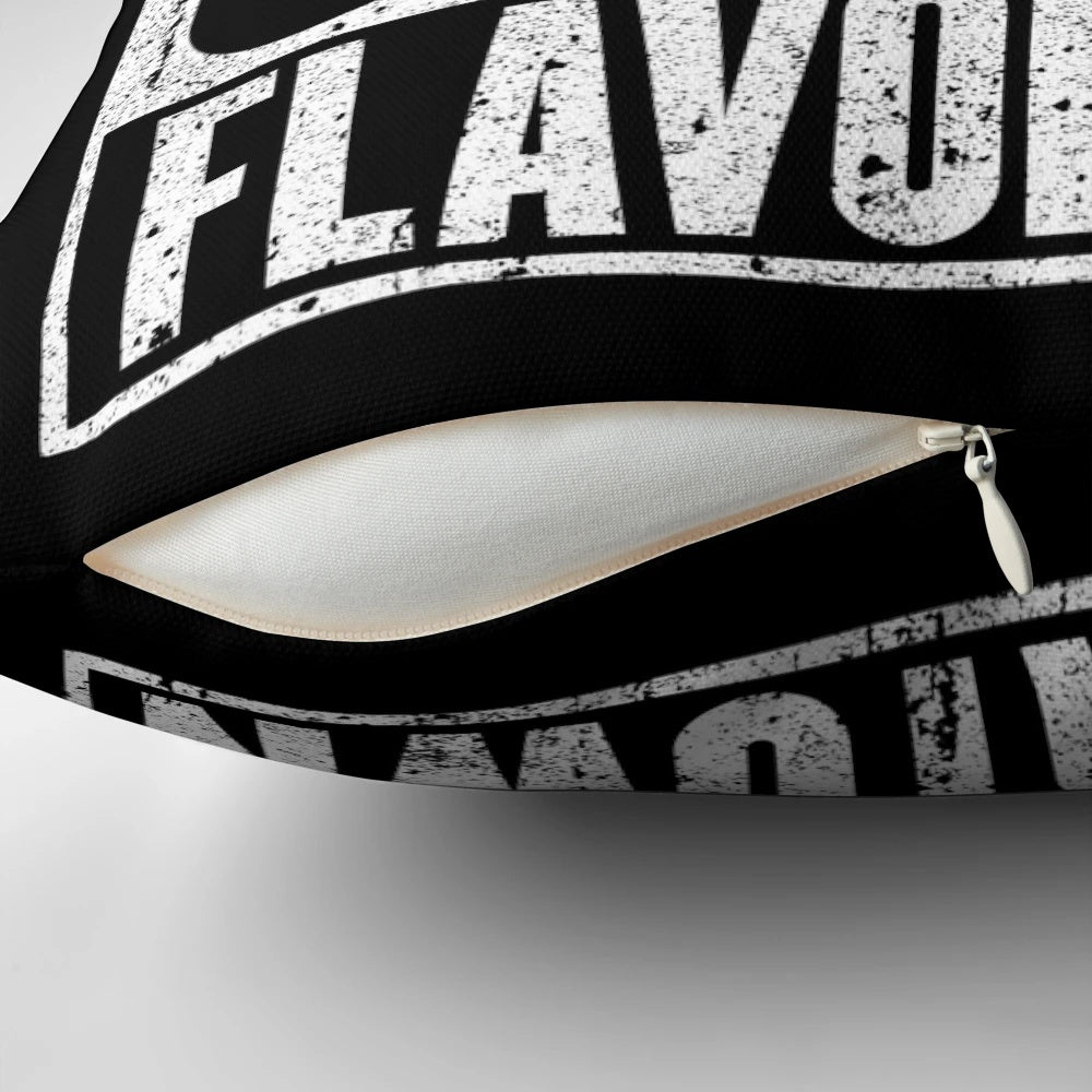 Colorful pillow featuring the iconic Guy Fieri "Flavor Town" design