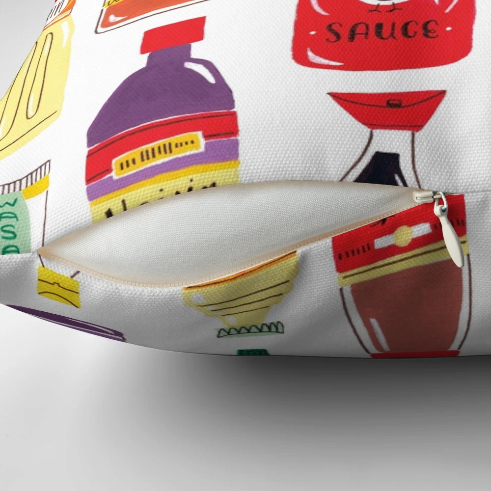Vibrant Pillow Featuring Iconic Asian Cooking Ingredients and Sauces