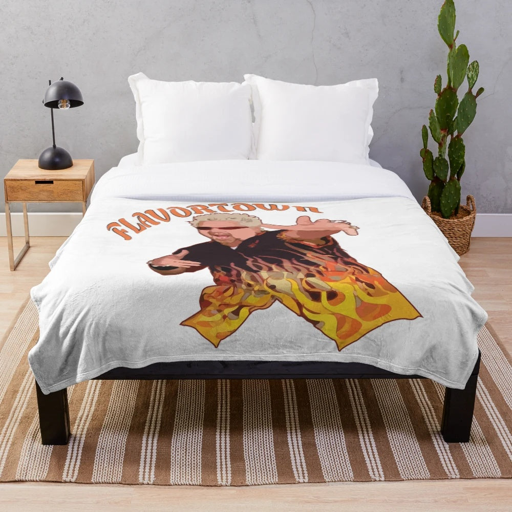 Guy Fieri inspired plush blanket with Flavortown design