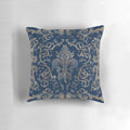 Fleur-de-lis ornament blue marble and gold decorative pillow with sacred lily motif