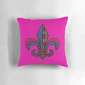Vibrant fleur de lis patterned pillow in shades of fuchsia, perfect for adding a touch of New Orleans-inspired, afrocentric style to your home.