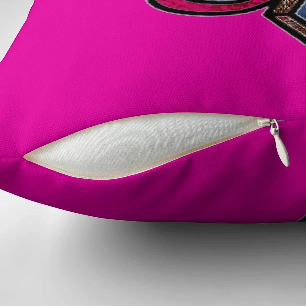 Vibrant fleur de lis patterned pillow in shades of fuchsia, perfect for adding a touch of New Orleans-inspired, afrocentric style to your home.