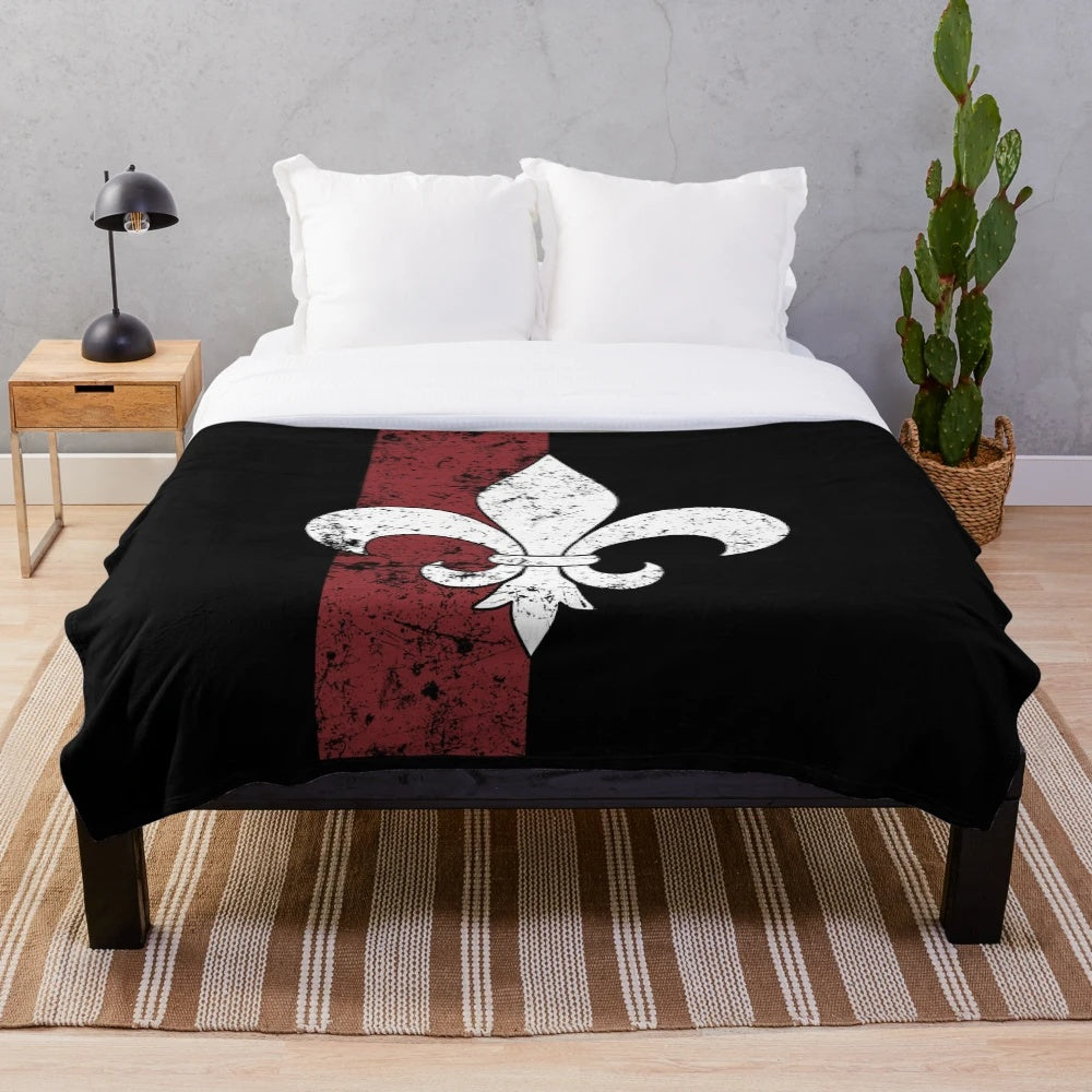 Fleur de lis inspired plush blanket with warhammer gaming theme
