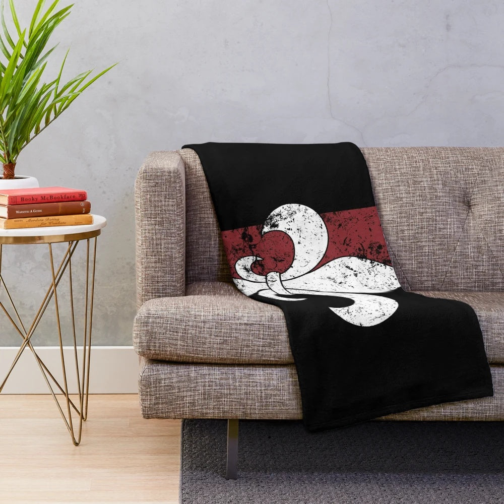 Fleur de lis inspired plush blanket with warhammer gaming theme