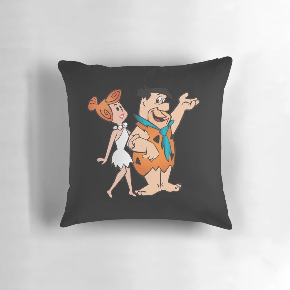 Flintstones-themed personalized pillow featuring a cartoon caveman design