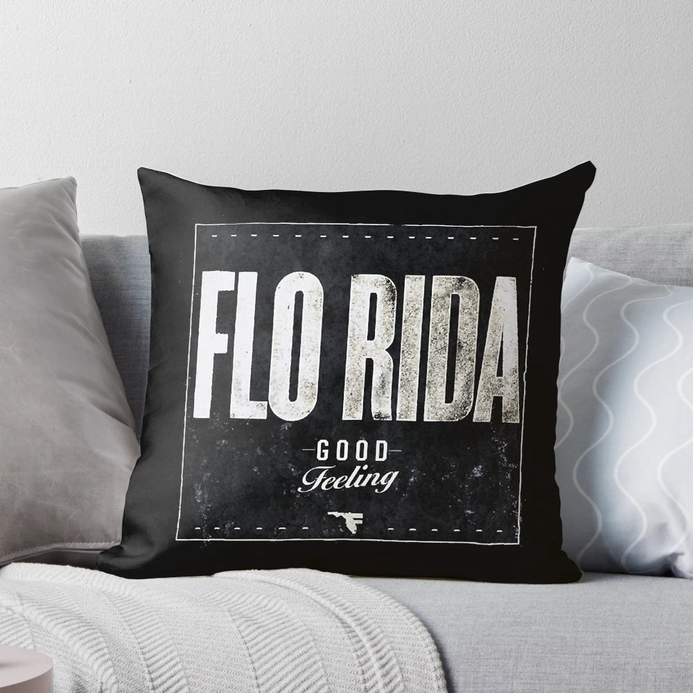 Flo Rida inspired throw pillow featuring the rapper's iconic album covers and Florida-themed design