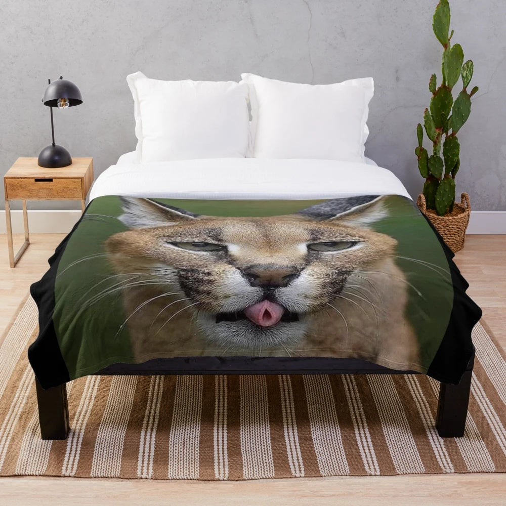 Floppa Caracal plush blanket featuring a playful and cuddly big cat design