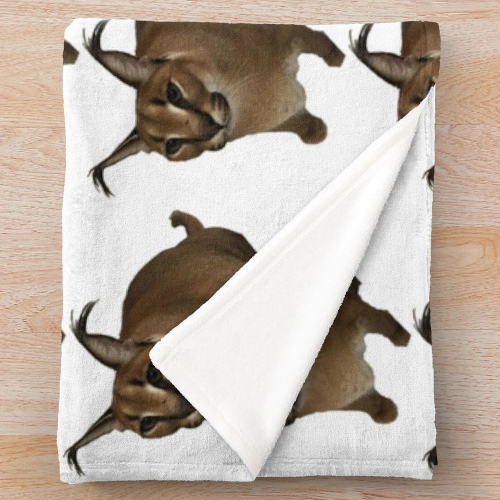 Floppa plush blanket with big ears and cute caracal design