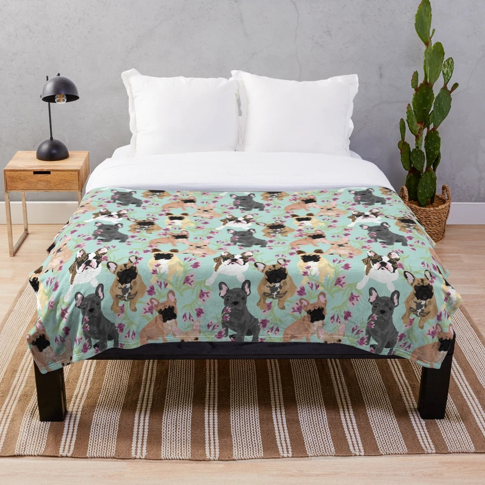 Floral Frenchies Plush Blanket for French Bulldogs