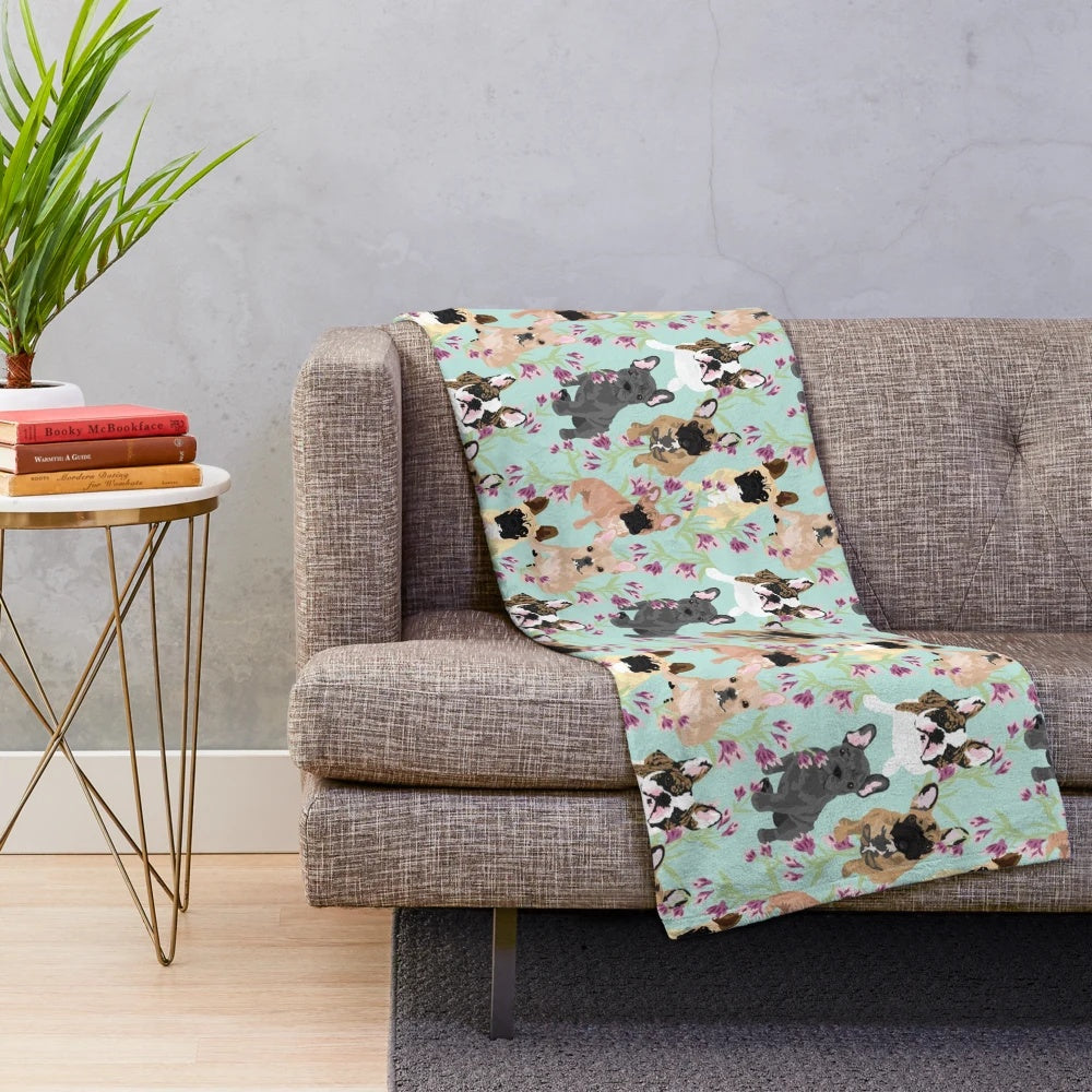 Floral Frenchies Plush Blanket for French Bulldogs
