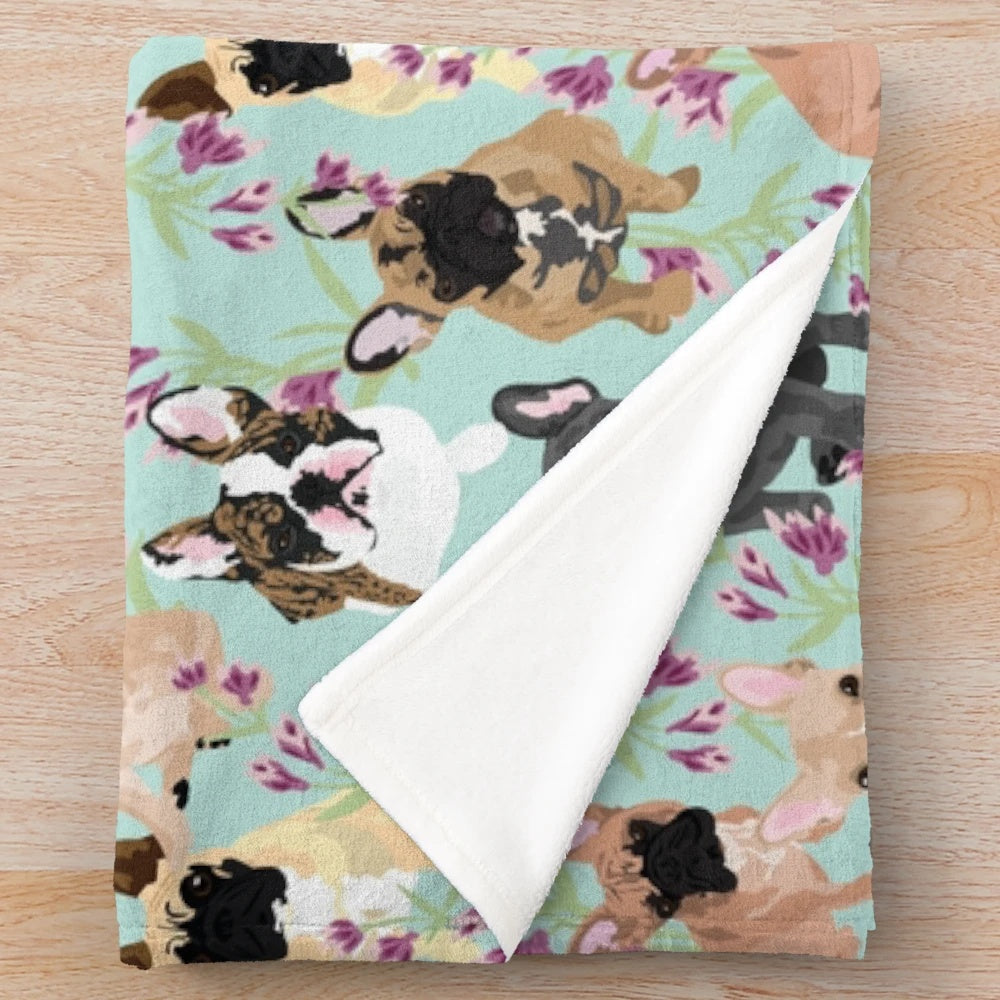 Floral Frenchies Plush Blanket for French Bulldogs