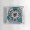 Vibrant floral mandala design on a plush decorative pillow, a nature-inspired home accent.