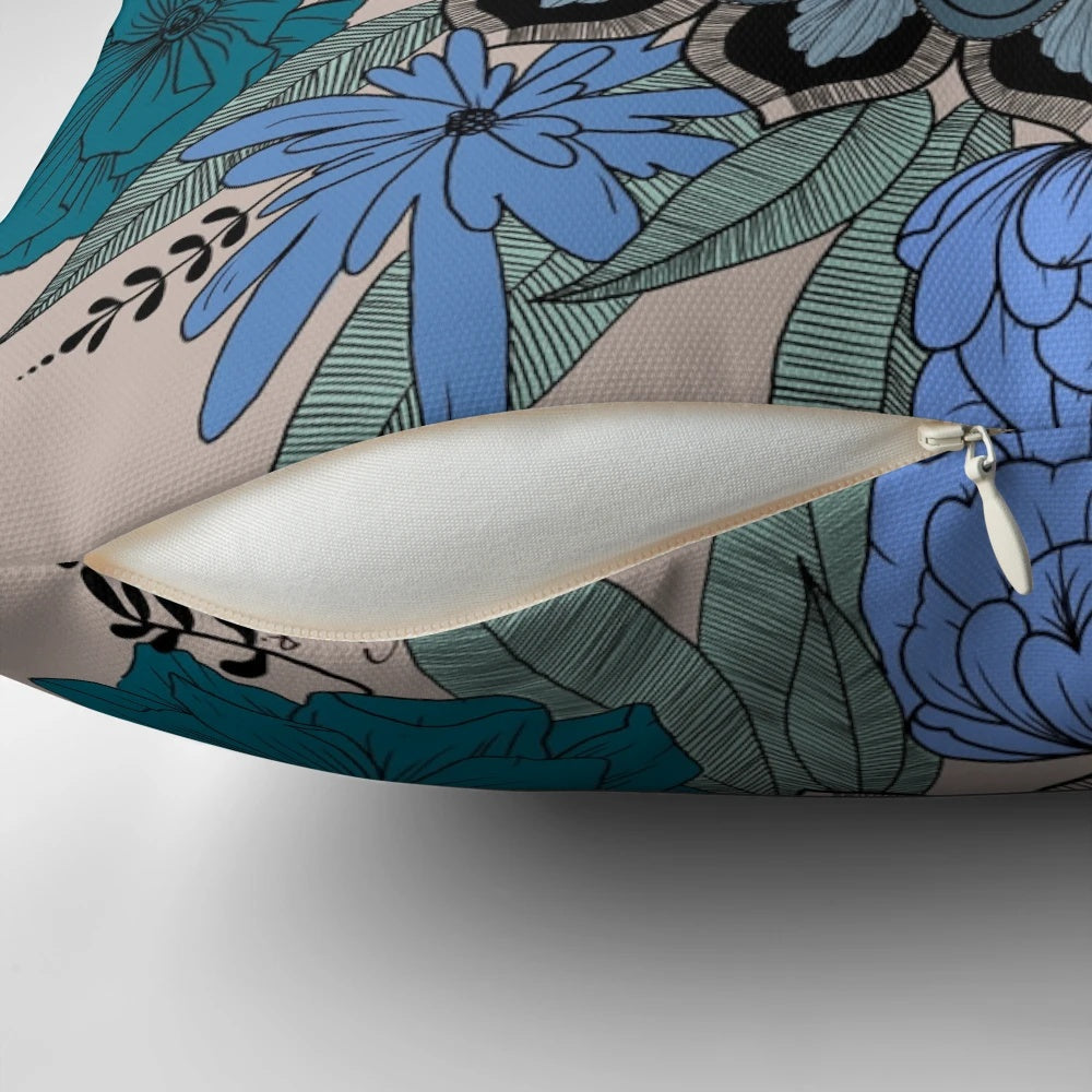 Vibrant floral mandala design on a plush decorative pillow, a nature-inspired home accent.