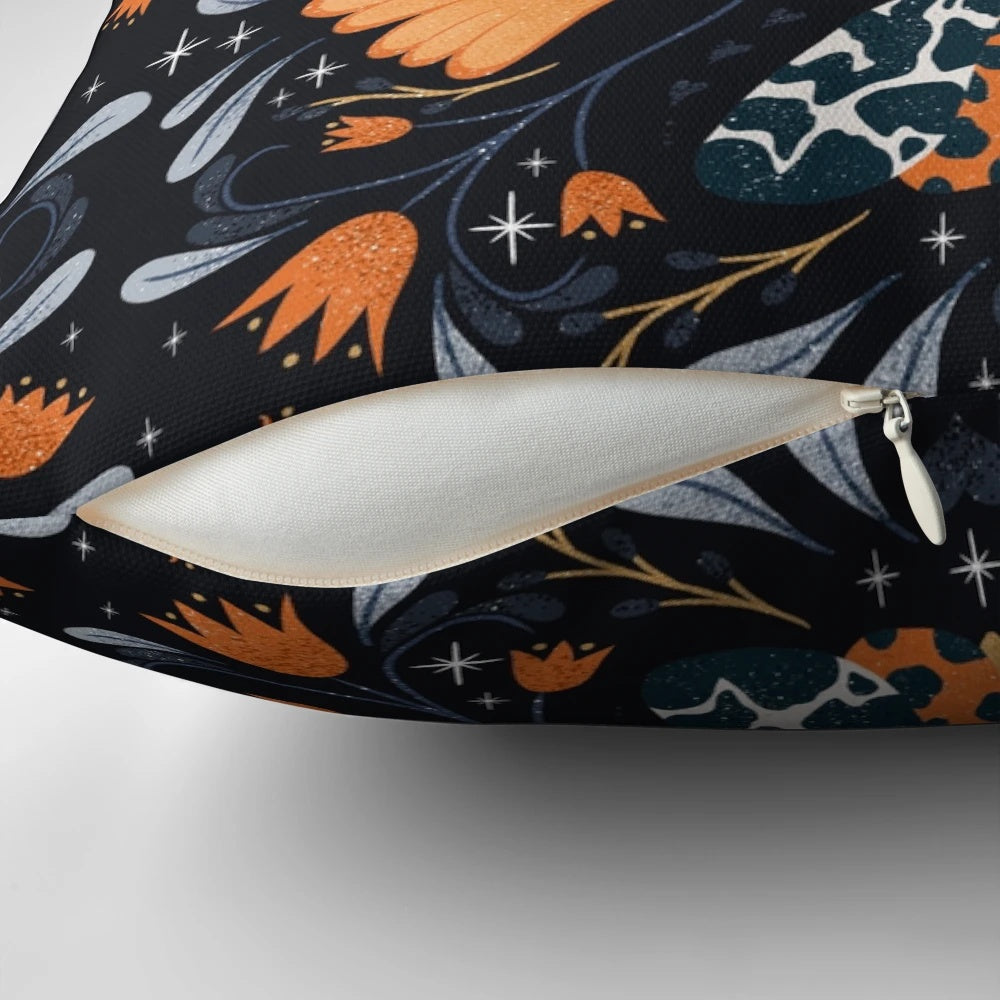 Black Pillow with Floral Moth Pattern