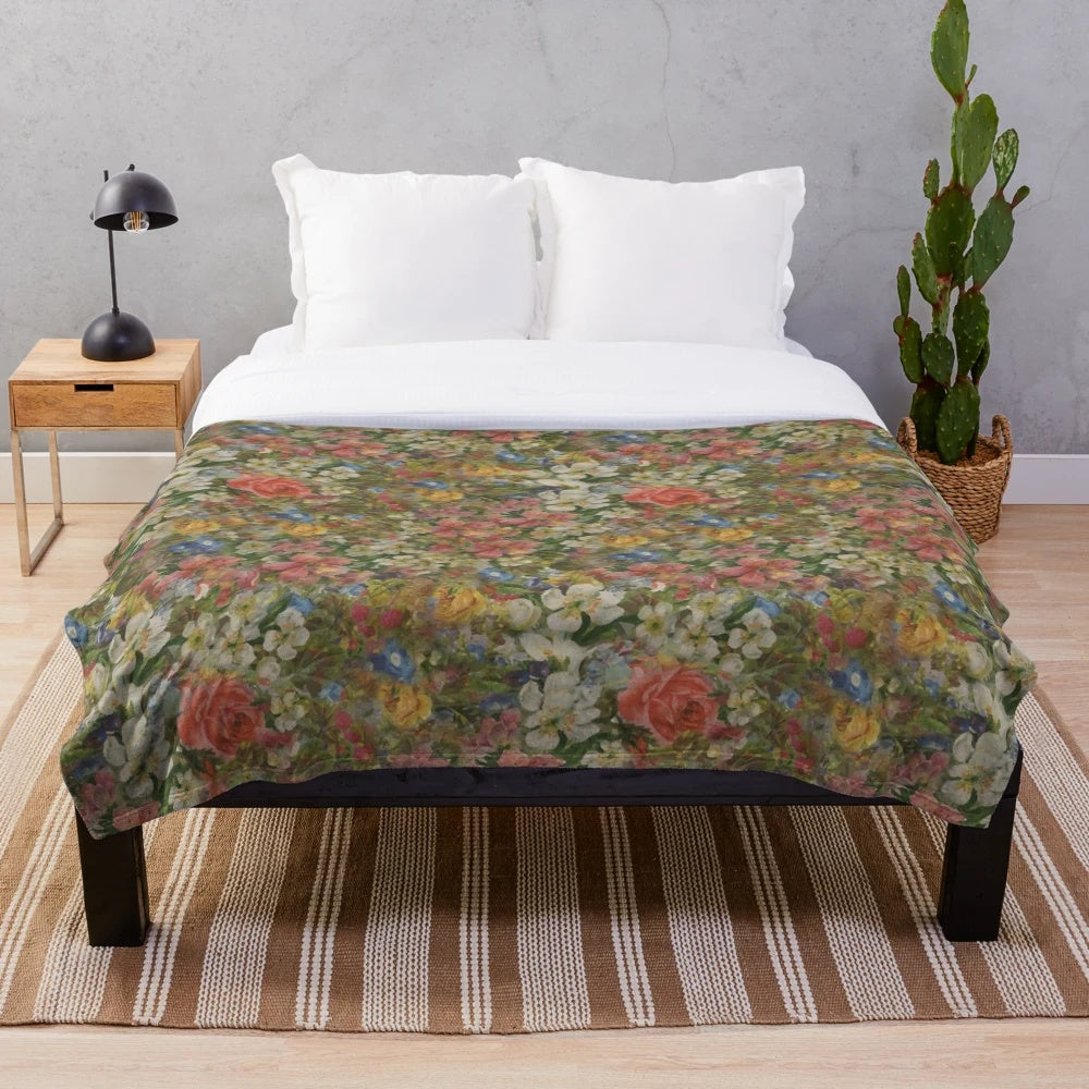 Floral painting plush blanket with Panic at the Disco inspired design