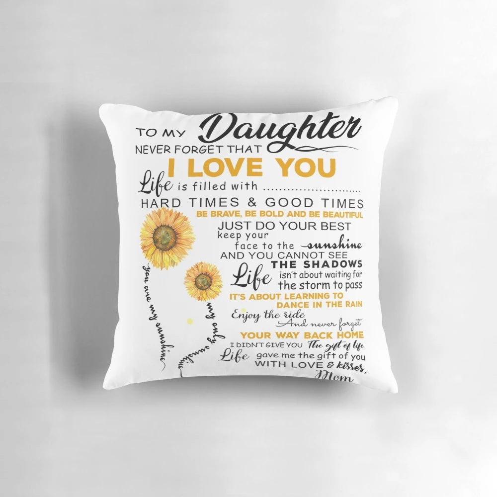 Sunflower-themed decorative pillow for daughter