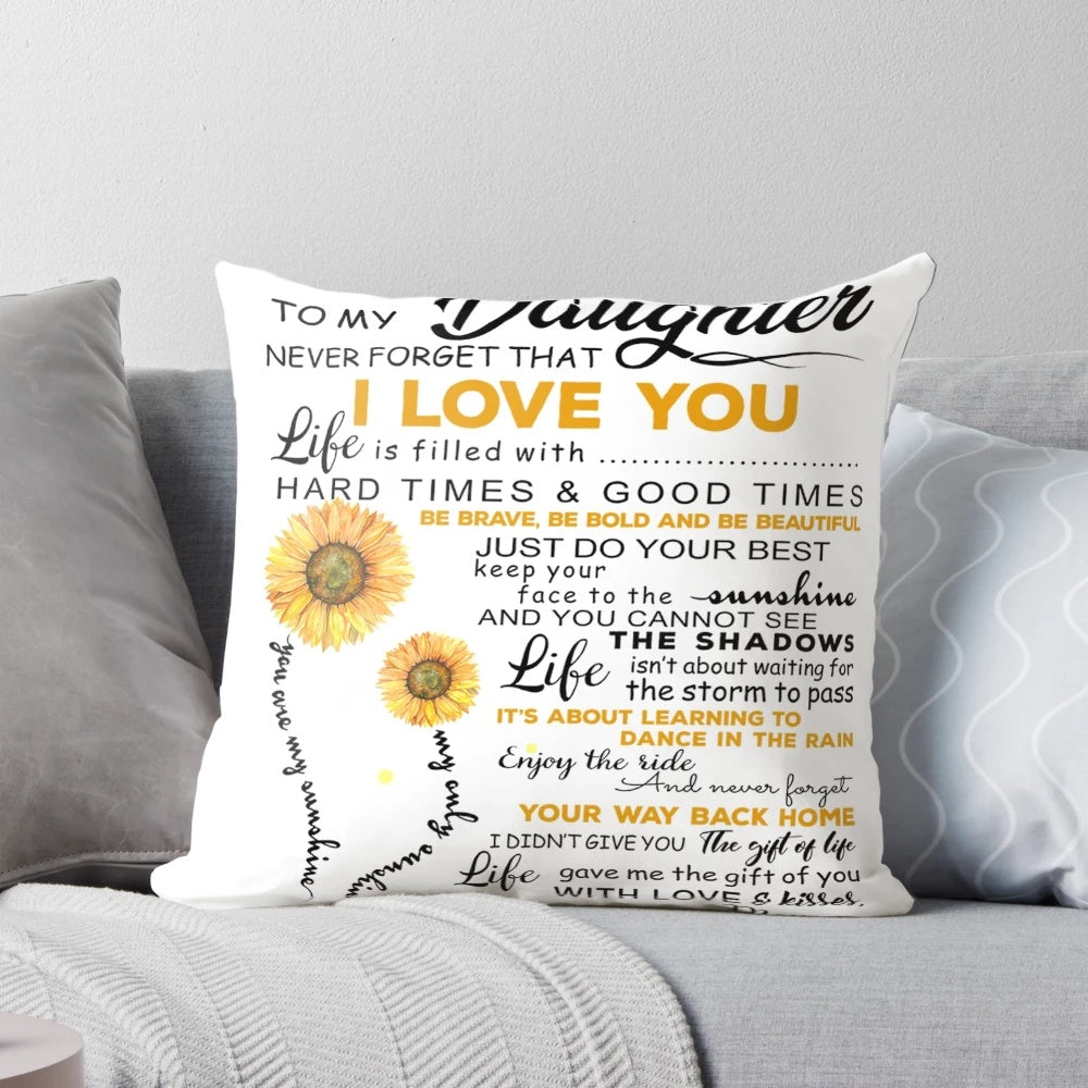 Sunflower-themed decorative pillow for daughter