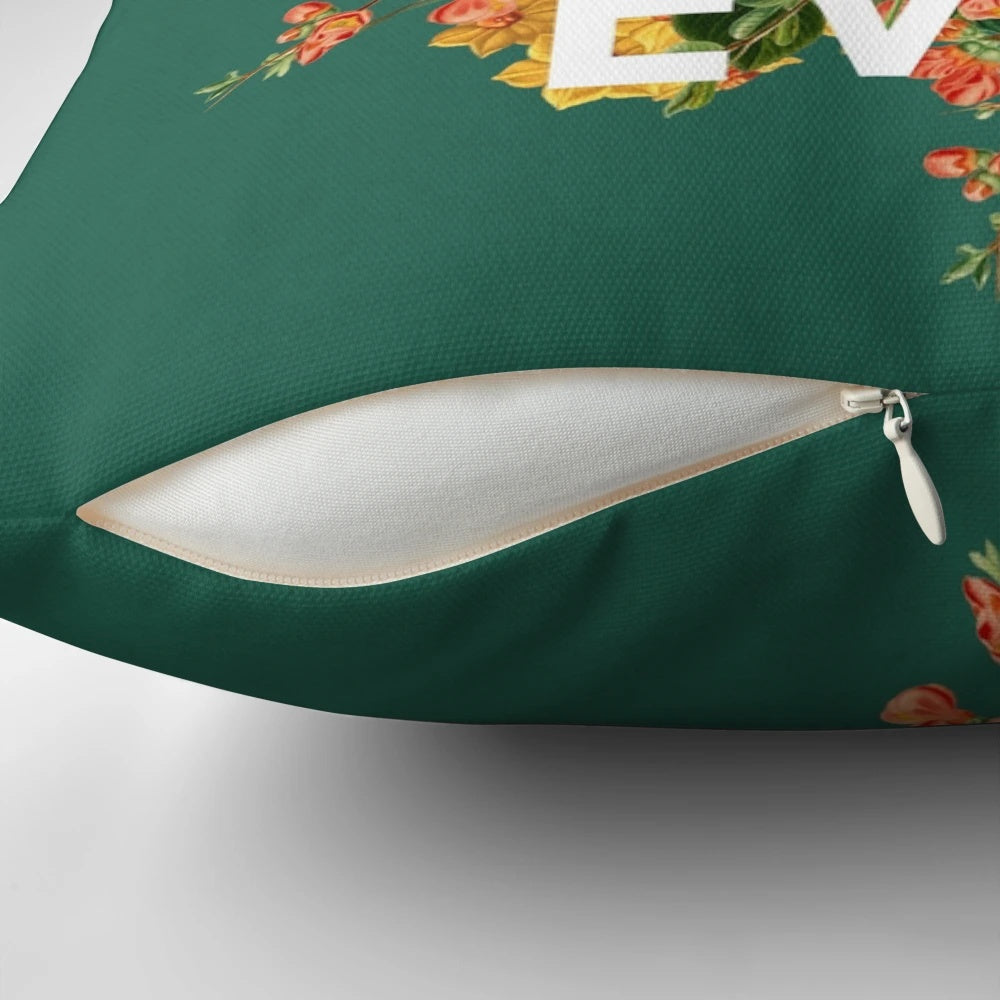 Floral pattern pillow featuring a Bible verse, perfect for Jehovah's Witness home decor.