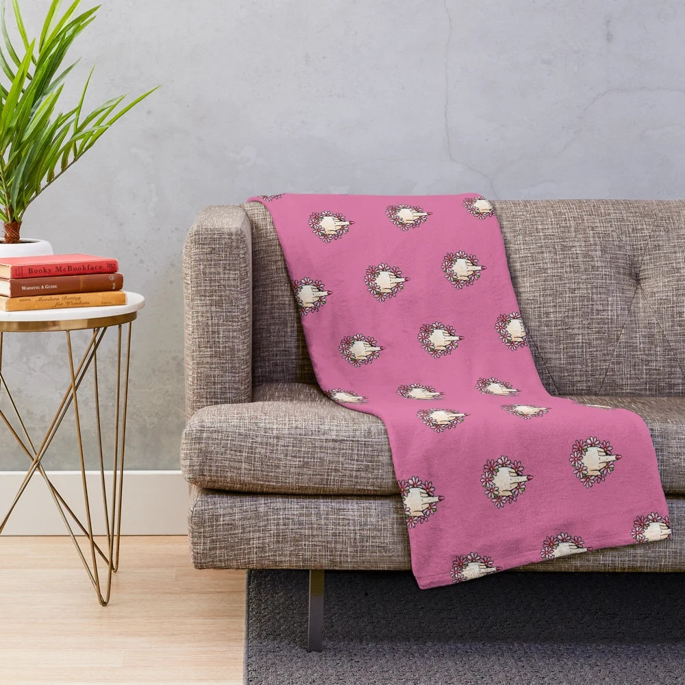 Floral plush blanket with middle finger design
