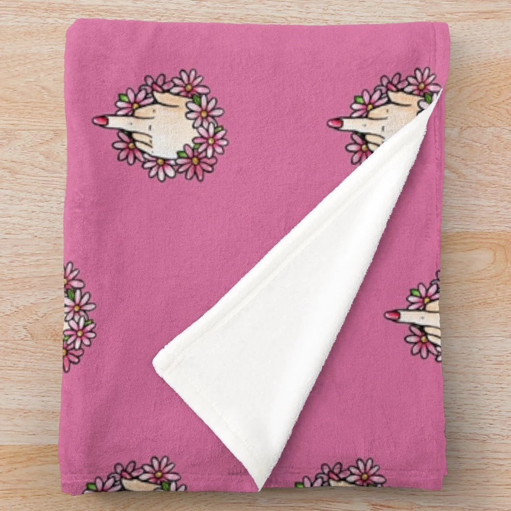 Floral plush blanket with middle finger design