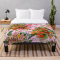 Floral plush blanket with peony pattern and watercolor design