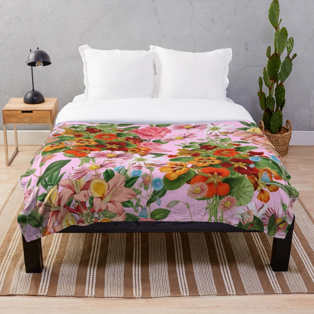 Floral plush blanket with peony pattern and watercolor design