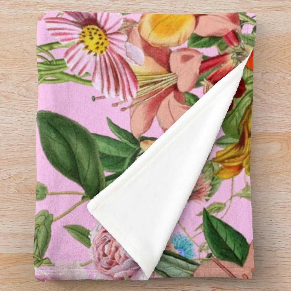 Floral plush blanket with peony pattern and watercolor design