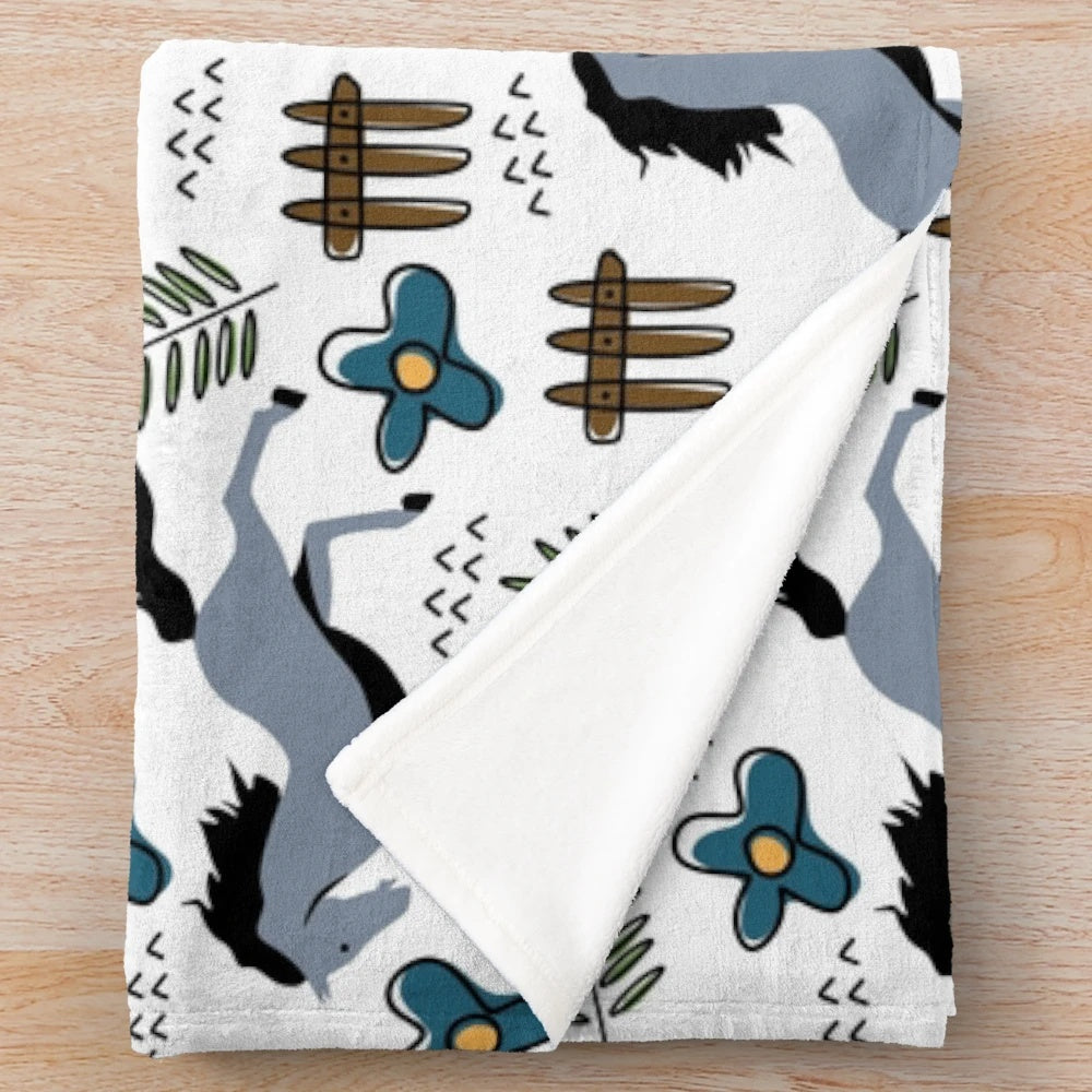 Floral plush blanket with scottish horse pattern