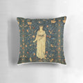 Decorative floral tapestry pillow featuring forest animals and lush greenery