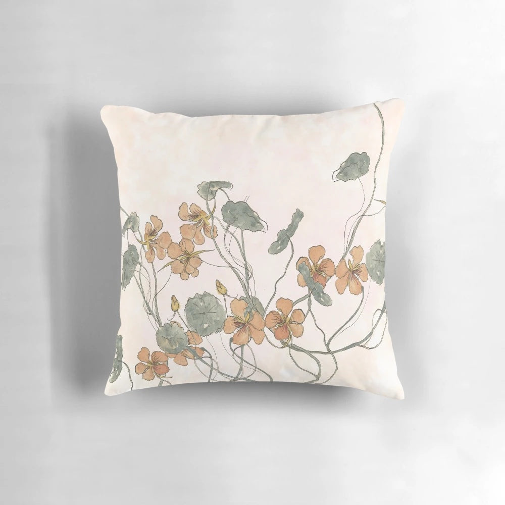 Vibrant floral watercolor pattern on a soft, plush pillow for nature enthusiasts.