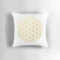 Flower of Life sacred geometry mandala design printed on a soft, comfortable pillow for healing and spiritual protection.