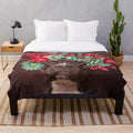 Flower Power Molly Plush Blanket featuring a pitbull dog in a flower crown
