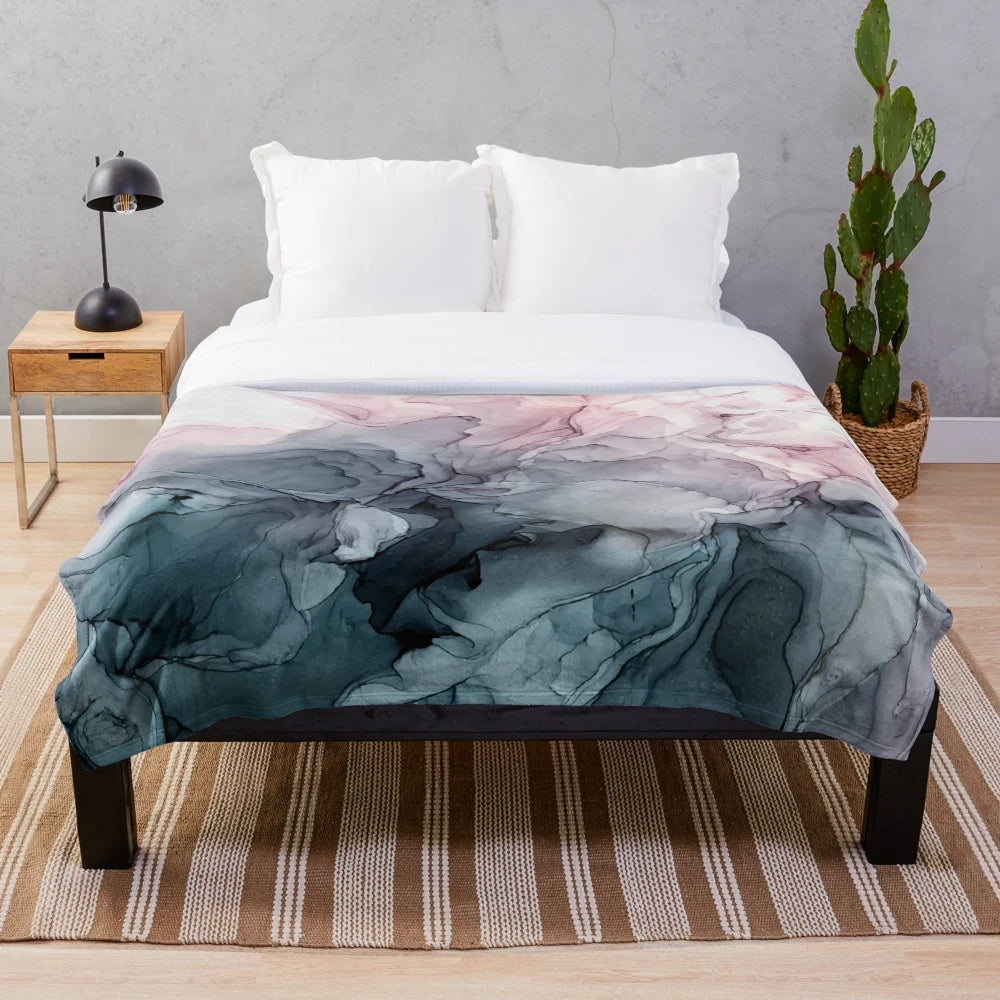 Blush and grey abstract plush blanket