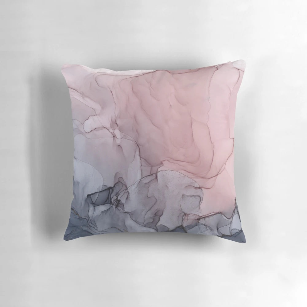Blush and gray abstract art print with fluid, flowing brushstrokes