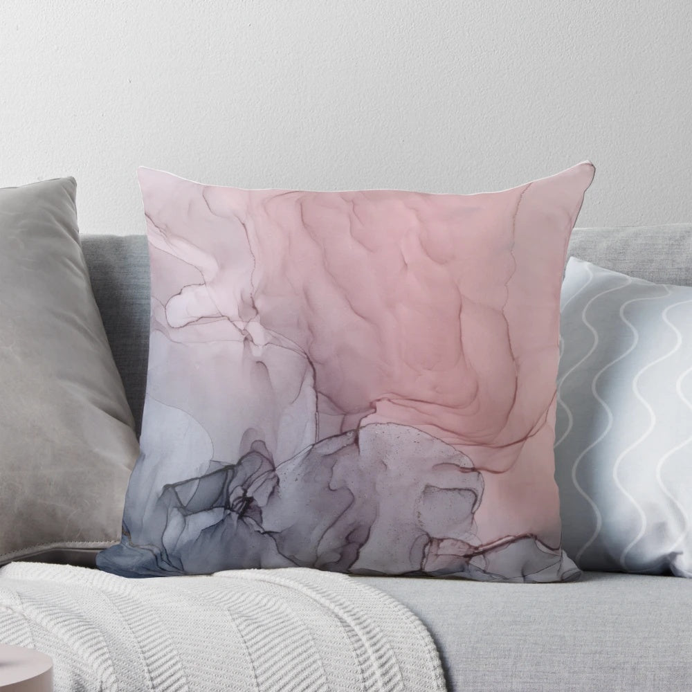 Blush and gray abstract art print with fluid, flowing brushstrokes