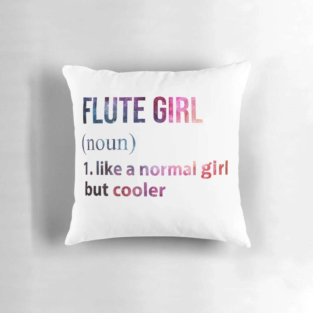 Flute girl galaxy-themed decorative pillow featuring a cool, cosmic design for music enthusiasts.