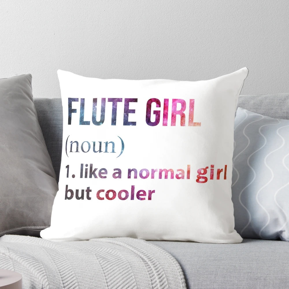 Flute girl galaxy-themed decorative pillow featuring a cool, cosmic design for music enthusiasts.