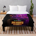 Fnaf movie plush blanket featuring Freddy and other characters from the Five Nights at Freddy's game series