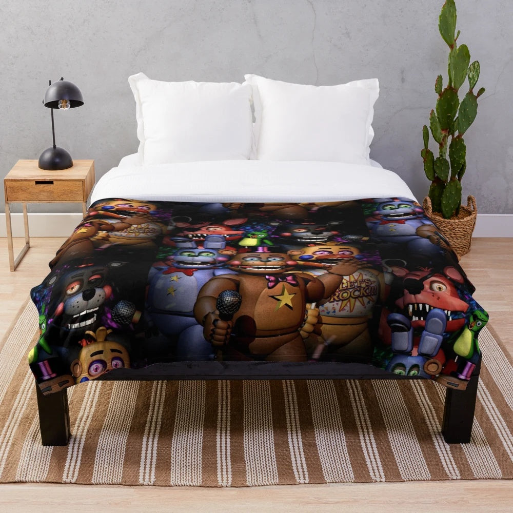Fnaf Security Breach-inspired plush blanket featuring characters from the game