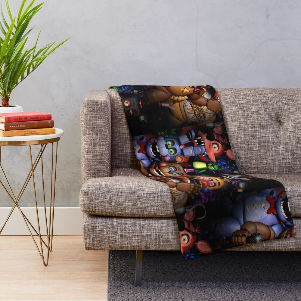 Fnaf Security Breach-inspired plush blanket featuring characters from the game